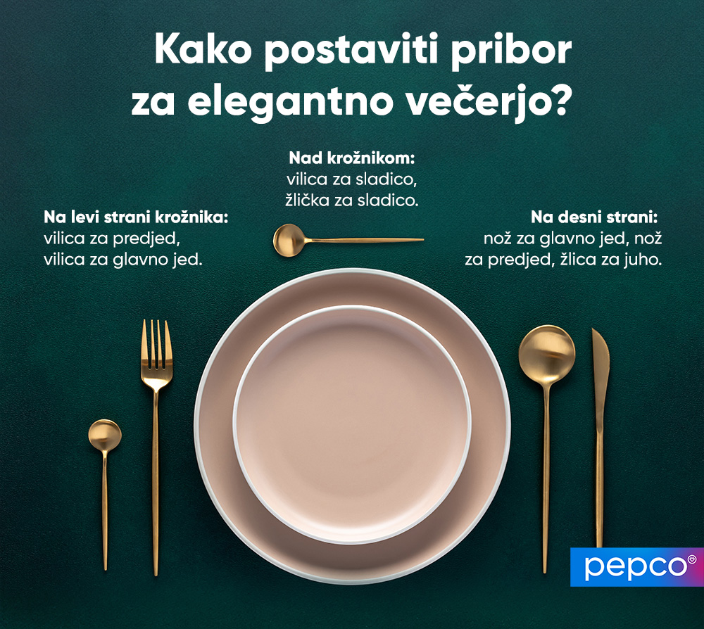 Infografika Pepco Kako urediti jedilni pribor za elegantno večerjo?
