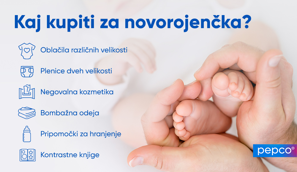 Infografika Pepco »Kaj kupiti za novorojenčka?«