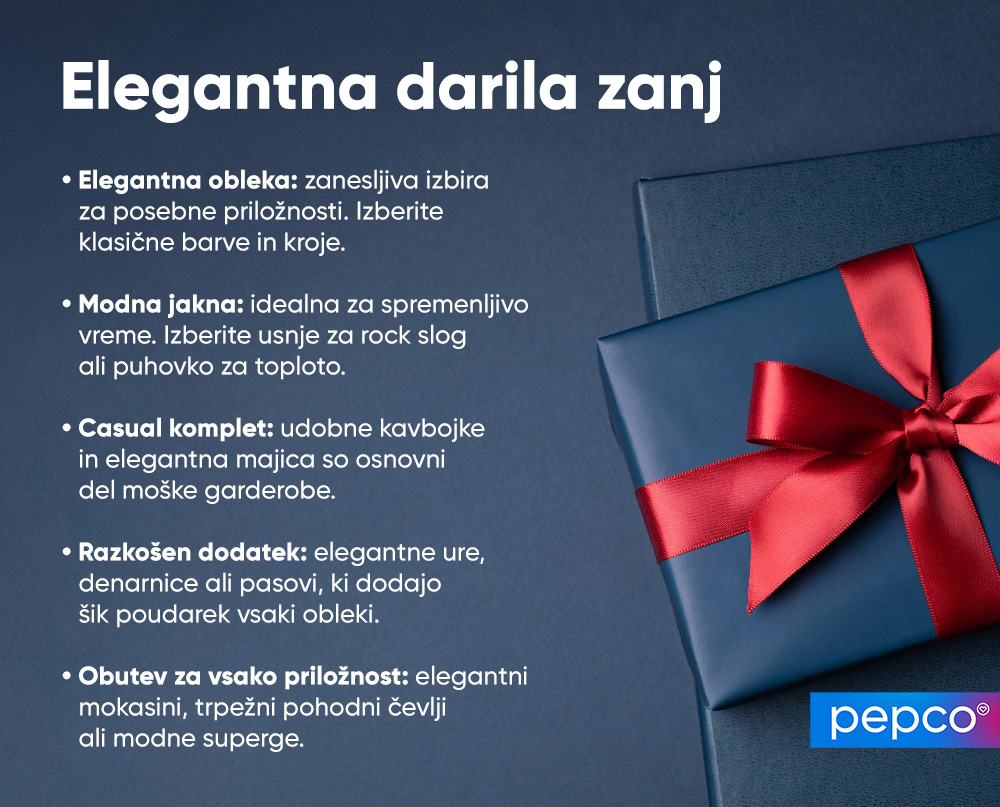 Infografika Pepco o idejah za darila za moža na temo oblačil