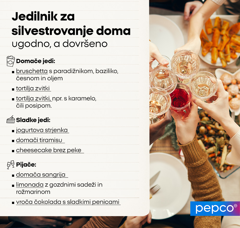 Jedilnik za silvestrovanje doma
ugodno, a dovršeno