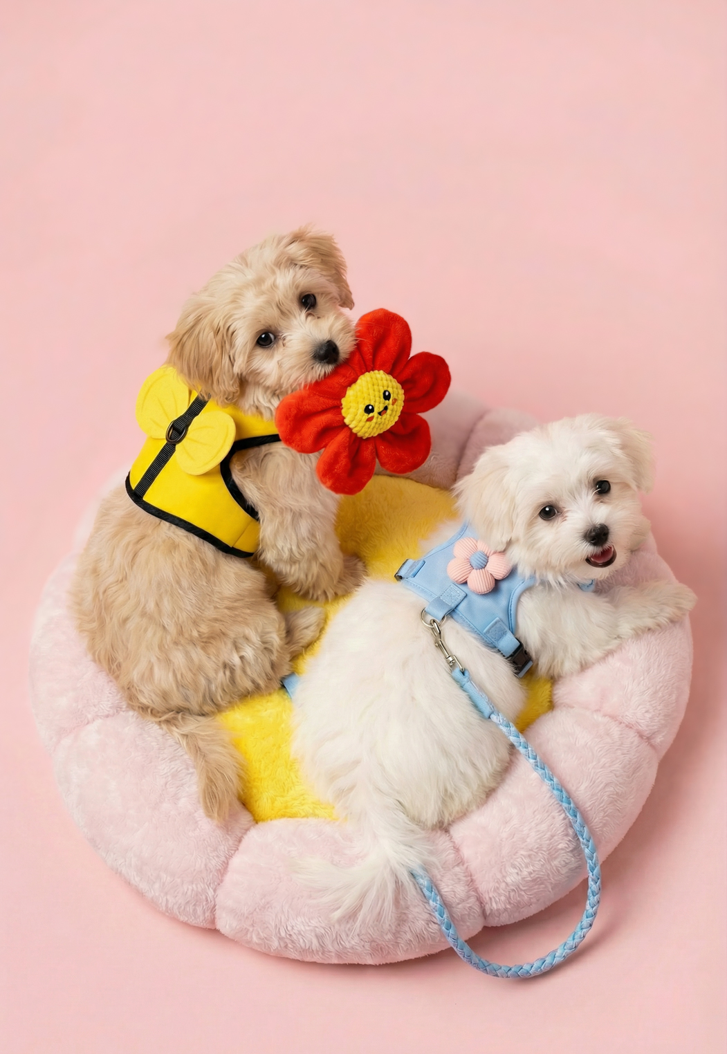 Pes drži pisano igračo.