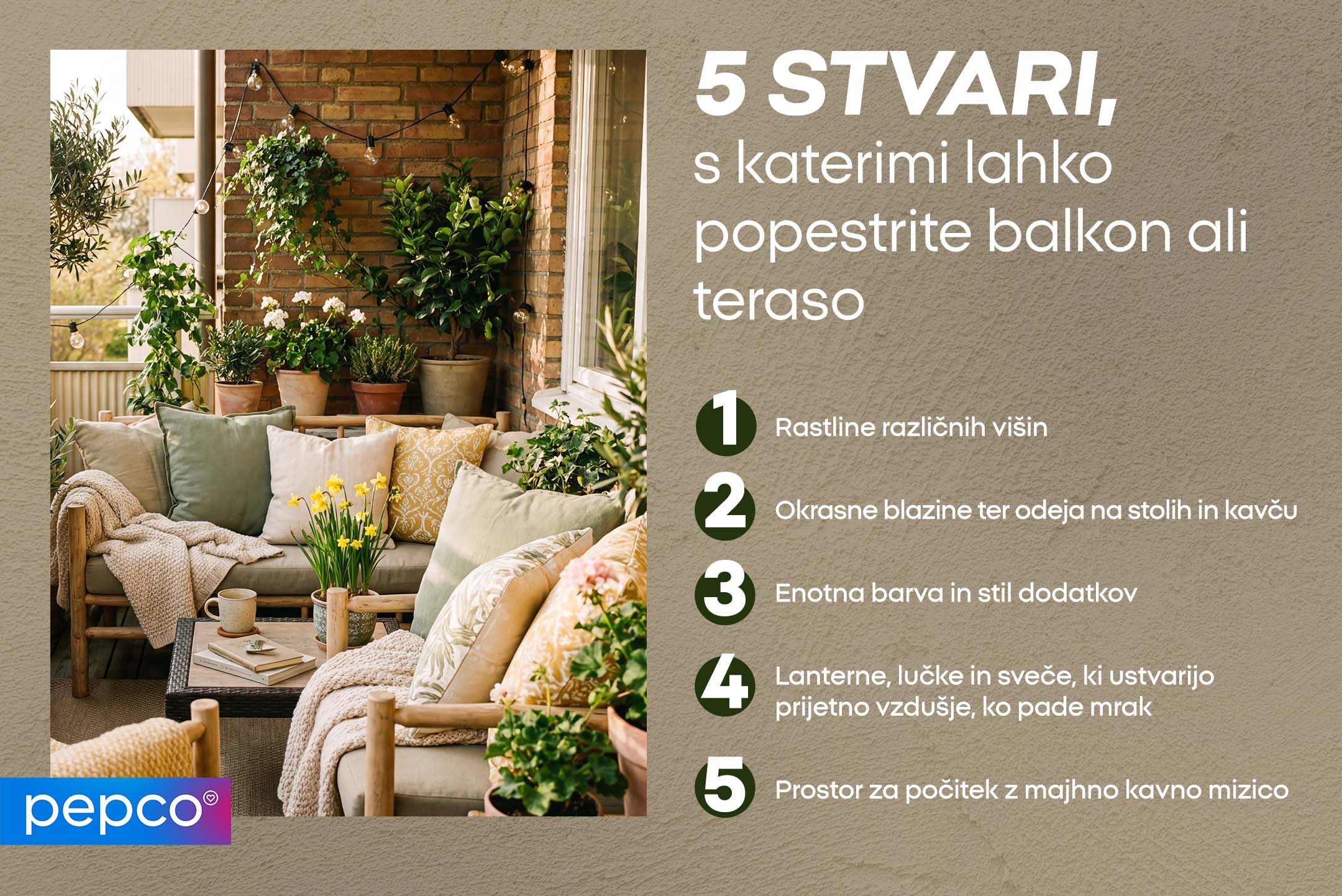 5 stvari, s katerimi lahko popestrite balkon ali teraso